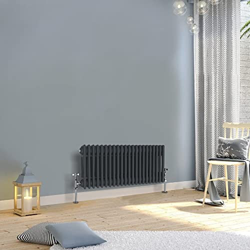 WarmeHaus 300x1010mm Horizontal Traditional 3 Column Anthracite Cast Iron Style Radiator Central Heating