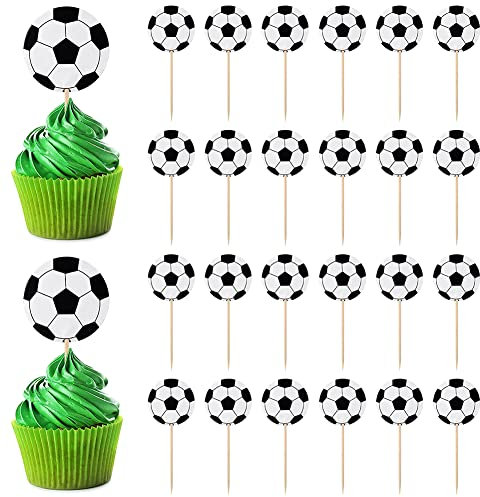 Cupcake Wrappers Toppers,Décorations de Cupcake en Papier,24Pcs Decoration Gateau Foot,Décoration pour Cupcakes,Cake Topper Football,pour Enfant Fête D'anniversaire Décorations Fournitures