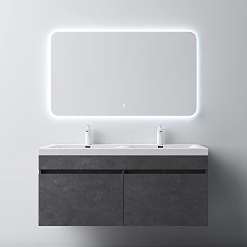 Mai & Mai Badmöbelset Waschbeckenunterschrank 120x48x55cm Doppelwaschbecken LED-Spiegel und Unterschrank Grau Botanica