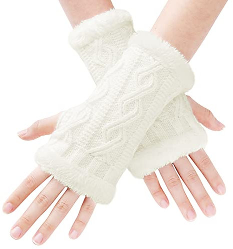 BLURBE Fingerless Gloves for Women - Arm Wrist Warmers, Ladies Winter Cashmere Arm Fingerless Gloves Mittens Wrists Knitted Warmers with Thumb Hole for Women Gifts UK