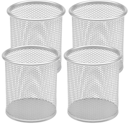 DIFIT Portalapices, Portalápices Metálico, Portalapices Plata, Portalapices Escritorio, 4 Piezas Porta Lapices para Escritorio, Bote Lapices Organizador Lapices Redondo, Cubilete Boligrafos,9x9x10cm