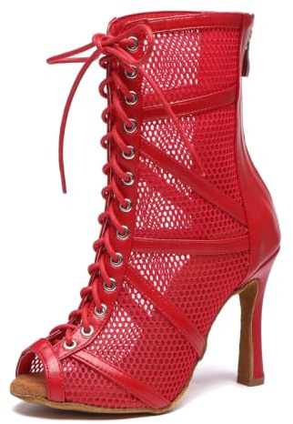 Damen Latin Standard Tanzschuhe Sexy Abend Prom Sandalen Tanzstiefel Schuhe L555 Rot EU 39