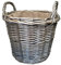 Wicker Lined Log Basket Classic Round Fireplace Storage Grey Woven Wood Handles 33cm