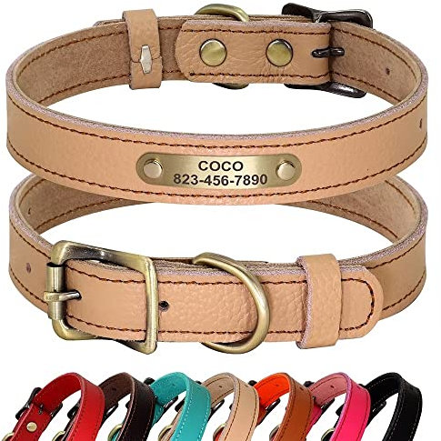 PET ARTIST Personalisiertes Hundehalsband aus echtem Leder, leicht und weich, 7 schöne Farben, langlebig für Welpen und kleine Hunde, Hellbraun, S