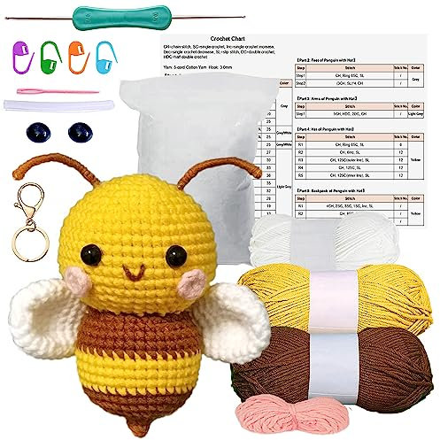 Qulinshine Anfänger Häkelset Häkelset Häkeln Starter Kit für Erwachsene und Kinder Komplettes Häkelset (Biene)