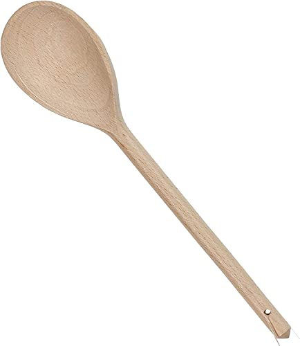 Wood Waxed Spoon for Cooking - Long Handle Oval Wooden Spoon for Mixing, Stirring, Tasting - Kitchen Wooden Utensils Nonstick Cookware, Eco Friendly (30.5 cm, Wood)