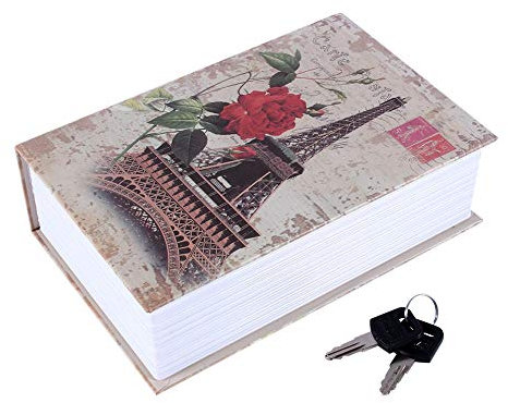 Buchsafe mit Schlüssel, Mini-Tresor, Spardose, Wörterbuch, Geheimtresor, Sicherheitsbox, Geld, Bargeld, Schmuckkästchen, Schmuckkästchen (Tour Eiffel-Typ)