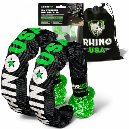 Rhino USA Corda Sintetica con Grillo Morbido (2-Pack) – 1 cm x 56 cm (14.243 kg resistenza alla rottura) - Kit di recupero fuoristrada per camion, UTV, ATV - Compatibile con Jeep, Toyota, Ford e altro