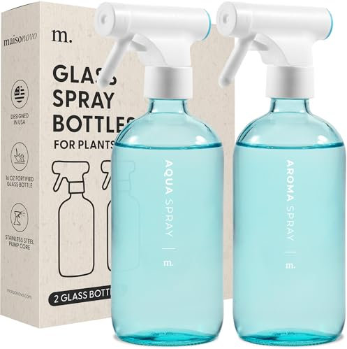 MaisoNovo Sprühflasche Pflanzen - Sprühflasche Glas - Sprühflaschen zum befüllen - 500 ml Blau x 2 mit 16 Etiketten