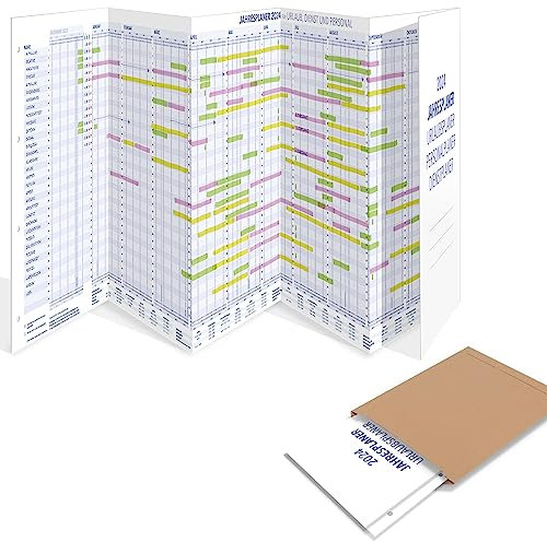 Yohmoe® Mitarbeiter Urlaubsplaner 2024 faltbar, gefalzt Format 975x297 mm, großer Personalplaner Wandkalender für Urlaubsplanung, Dienstplaner Kalender über 14 Monate, Urlaubskalender