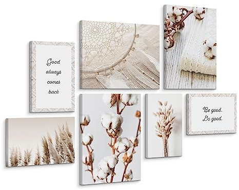 Muralo - Wandbilder Set - Leinwand Bilder Aufhängefertig - das Leinwandbilder Set - Bilder für Wohnzimmer - Moderne Wanddeko Boho Set - 4 Bilder 20 x 30 cm mit 3 Bilder 30 x 40 cm