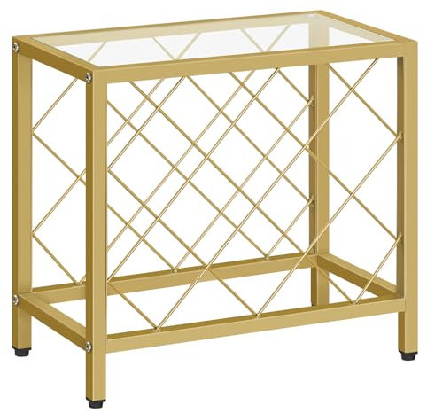 HOOBRO Étagère à Vin sur Table, Porte-Bouteille, Support de Rangement pour Bouteilles d'alcool, Présentoir à Vin, pour 10 Bouteilles, Panneau en Verre Trempé, pour Bar, Cuisine, Doré EGD11JJ01