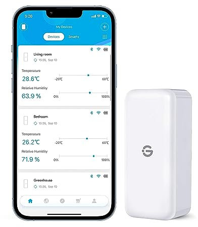 GoveeLife Termometro igrometro con sensori interni, mini Bluetooth temperatura e misuratore di umidità con notifica app e memorizzazione dati, adatto per serra, cantina vini