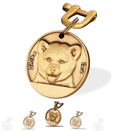 Hundemarke mit Gravur - Hundemarke Personalisiert Gravierter Text auf Beiden Seiten - Messing ⌀35-40mm Dog Tag (Shiba Inu)