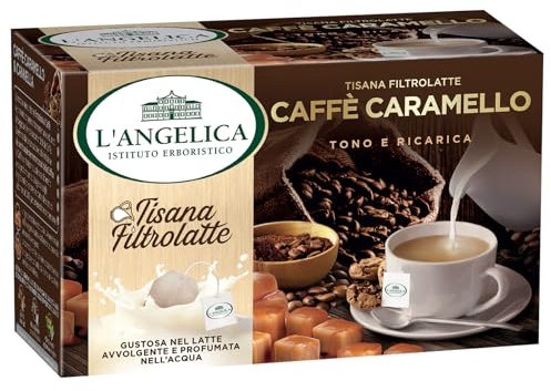 L'Angelica, Le Tisane Filtrolatte, Tisana Caffè Caramello, Dona Tono e Carica, Ottima Anche nel Latte, 10 Confezioni da 15 Filtri