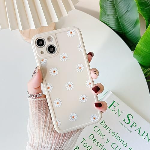 ZTOFERA TPU Back Case for iPhone 15, Daisy Pattern Glossy Soft Silicone Case, Slim Lightweight Protective Bumper Cover for iPhone 15 (6.1) - Beige