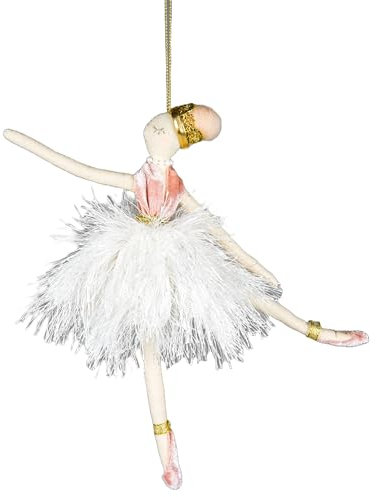 White Ballerina Doll 14x20cm - Christmas Tree Hanging Decorations Festive Decorative Ornaments Fairy Tale Themed Xmas Tree Pendant