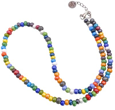 Murano Passion Collier en Verre de Murano, Collier de Perles en Verre de Murano, Collier Arc-en-Ciel Multicolore, Collier en Verre, Perles de Verre de Murano délicates de 5 mm