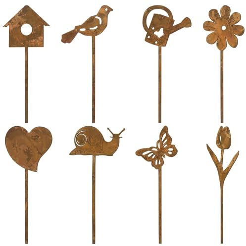 BOFUNX 8pcs Decorazione da Giardino in Metallo Arrugginito Decorazione da Giardino in Ruggine Primavera Arrugginito da Giardino Decorazioni Domestici per Giardino Prato