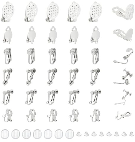 UNICRAFTALE 36 Stk 6 Stile 304 Edelstahl Ohrclips Flache Runde Clip On Ohrring Pads Nicht Durchbohrte DIY Ohrringe Metall Clip On Ohrring DIY Ohrring Clips Für Die Herstellung von Ohrring Schmuck
