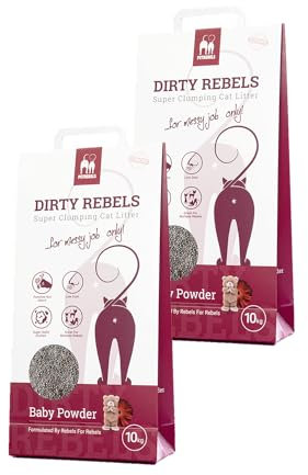 Petrebels Katzenstreu Dirty Rebels, 2X 10 Liter, Babypuderduft, 100% Natürlich, 2er-Pack