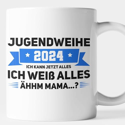 Generic Erwachsen Tasse Jugendweihe Geschenk Konfirmation Jugend Jugendlich Erwachsen werden - Jugendweihe 2024 ich kann jetzt alles ich weiss alles Kaffeebecher, TA0001