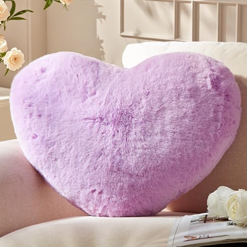 Yhoelata Cuscino Cuore Lilla, Cuscini Decorativi, Cuscino a Forma di Cuore, Cuscini Divano Peluche, Cuscini Letto, Decorazioni Camera da Letto Bambini, 26 x 36 cm