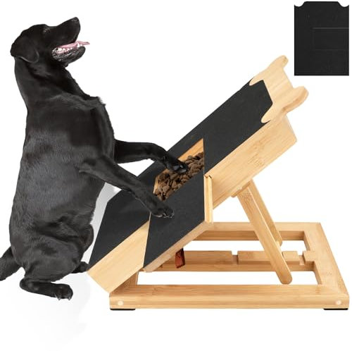 NQEUEPN Kratzbrett für Hunde Holz mit versteckter Leckerli Schublade Haustier Nagelfeilen Mattenschneider 3-Winkel Krallenknipser Brett für Große, Mittelgroße, Kleine Hunde, mit Schleifpapier Ersatz