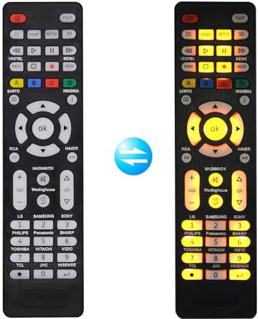 Illuminated Universal Remote Control for All TVs Replacement of Samsung,LG,Sony,Philips,Sharp,Panasonic,TCL,Toshiba Hitachi TV Remote Control Glow-in-The-Dark with Netflix 3D APPS Shortcut Buttons