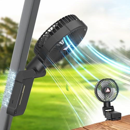 YUGYUM Portable Fan,Outdoor Camping Fan Magnetic, Rechargeable Clip on Desk Fan,10400mAh Battery Operated USB Personal fan with Lights Timer Power Bank for Office Stroller
