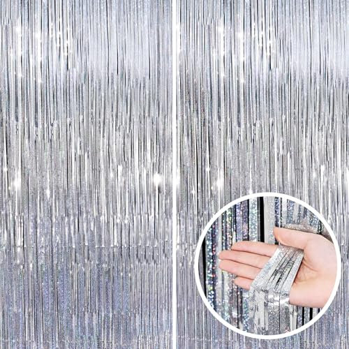 Twinkle Star Lametta Vorhang Silber, 1x2,5m - Vielseitige Dekoration für Feiern, Hochzeiten, Geburtstagsfeiern, Weihnachten und mehr, Lametta Vorhänge für Wände, Türen, Foto-Hintergründe und Eingänge