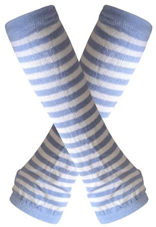AUSUAYA Gestreifte Handschuhe, lang, fingerlos, gestrickte Armstulpen für den Winter, für Punk, Rock und Cosplay, Gothic, Halloween-Party, GB-WM-S-G5, Weiße und hellblaue Streifen, One size