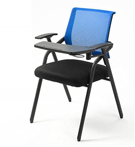 Bürostuhl mit Armlehnen, klappbarer Schreibtischstuhl für kleine Räume, Teenager, gepolsterter Tablet-Arm-Arbeitsstuhl mit Getränkehalter, Stahlrahmen, zusammenbaubarer Netzrücken, Studentenstuhl für