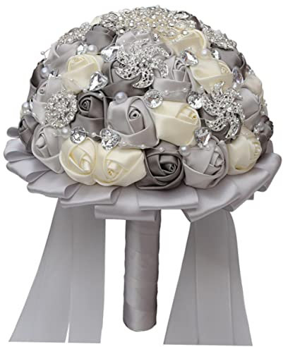 HOLIDYOYO Brautblumenstrauß Hochzeitsstrauß Silber Und Grau Lebensechter Künstlicher Blumenstrauß Für Die Hochzeit