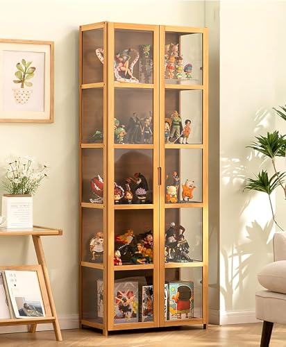 Pounjsd Vitrine Transparente pour Collection, Salon Maron, Figurine, Livre, Grande Figurine - pour Salon, Chambre à Coucher, Bureau 62*33*162cm