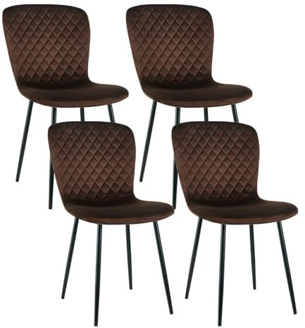 JaHECOME 4er-Set Samt Esszimmerstühle mit Rückenlehne und Metallbeine Skandinavische Schminktischstühle mit Samtbezug für Esstisch, Esszimmer, Schlafzimmer (4, braun)