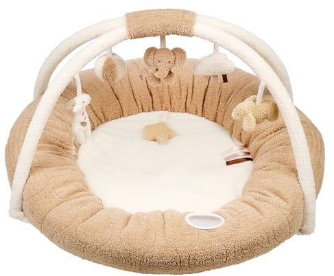 Nattou Krabbeldecke mit Spielbogen und verschiedenen Aktivitäten, Aus Polyester, Ca. 90 cm, Teddy, Weiß/Hellbraun