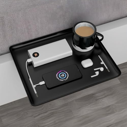 Accmuzzy Table de Nuit Suspendue,Tablette lit Mezzanine,Plateau de Rangement de Qualité Supérieure pour Lit Superposé, Dortoir, Loft et Salle de Bain, 32 x 23.5 cm - Noir