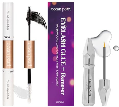 Ocean Pearl Lash Bond and Seal with Lash Remover Strong Hold Cluster Lash Glue Bond and Seal Waterproof Eyelash Glue Long Lasting Lash Extension Glue For Individual Cluster DIY Eyelash Extensions