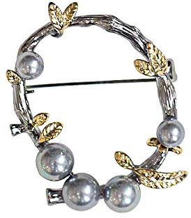 BGFYUSF Anstecknadel Brosche Anstecknadel Abzeichen Brosche Anstecknadel Retro Imitation Perle Grau Goldfisch Hirsch Toter Blattzweig Ring Mulan Herren- und Damenanzug,Branch Ring