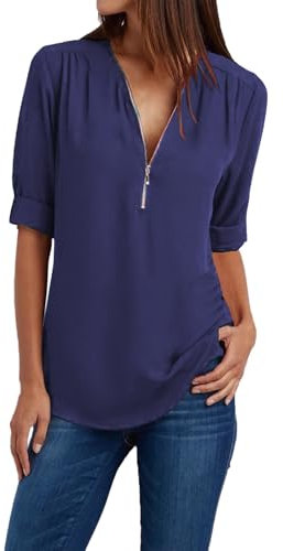 T Shirt Damen V Ausschnitt Oberteile mit Reißverschluss 3/4 Arm Shirt Fitness Sportshirt Elegant Longshirt Unifarben Tshirt Sportshirt Casual Top Langarmshirt Damen Taschen Marken Sale