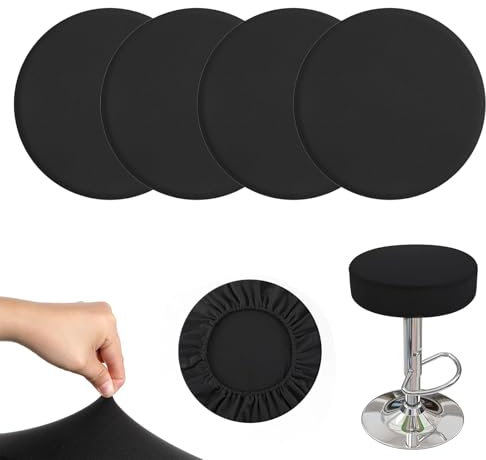 YALiya 4 Stück Hockerbezug Rund, Runder Drehstuhlhockerbezug, Runder Barhockerbezug, Waschbar, Pflegeleicht, Weiches und Strapazierfähiges Material, Geeignet für Barhocker und Stühle 28-38cm (schwarz)