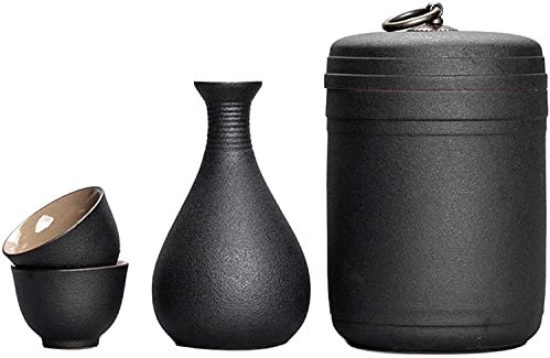 Msuiiixcccc Sake Set and Warmer Mug Traditional Porcelain Japanese Pottery Hot Drink Set Kit 4-Piece Include 1 Warming Bowl 1 Sake Bottle 2 Cup