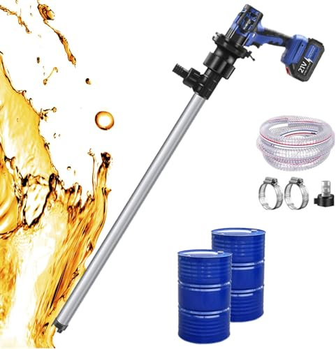 92cm Cordless Electric Drum Oil Pump, 90-150L/MIN Portable Fuel Transfer Pump, 4m Hose, Plug-in Barrel Pump for Diesel, Non-Corrosive Liquid(Aluminum-Tube)