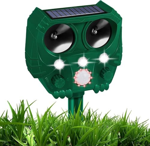 Ultrasonic Fox Repellant Cat Repellent Garden, Cat Deterrent Pet Animal Deterants Solar Powered & Waterproof, Flashing Light and USB Charge, Outdoor Farm Yard, Effective for Cats, Dogs, Foxes