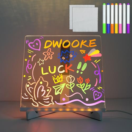 DWOOKE Led Maltafel Kinder mit ständer/7-Farben-Stift,20x20CM Acryl Zeichentafel Kritzellicht,Leuchttafel Notiztafel Glow Board für Schule, Zuhause, Schreibtisch, Büro, Café