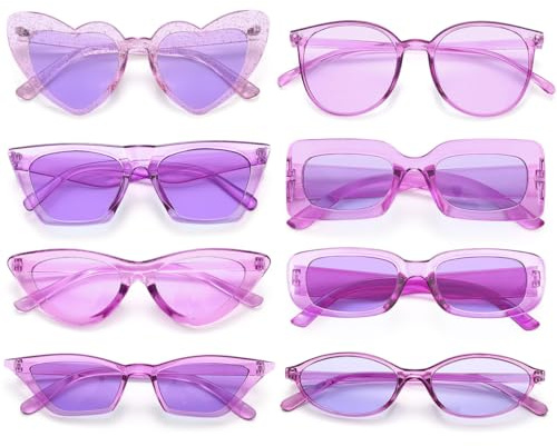 Dwenarry 8/12 Pack Pink Rectangle Sunglasses bulk Heart Party Sunglasses 90s Trendy Transparent glasses set for Women