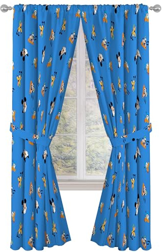 Jay Franco Fenstervorhänge für Kinderzimmer, 4-teiliges Drapier-Set mit 2 Raffhaltern, Blau – Micky Maus, 106,7 x 213,4 cm (B x L), 2 Stück