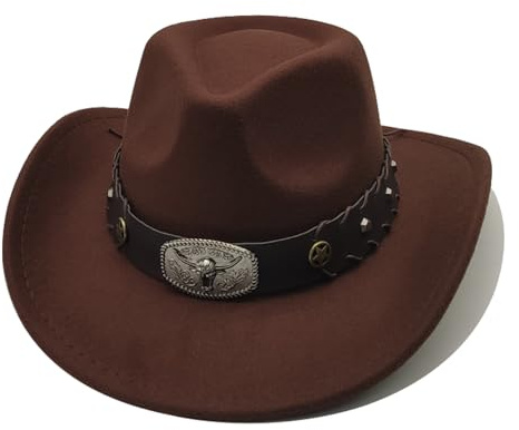 Willheoy Cowboy Hat for Women Western Hat for Men Cowboy Felt Hat Adjustable Outdoor with Shapeable Brim (UK, Numeric, 7, 7 1/4, Brown 4#)