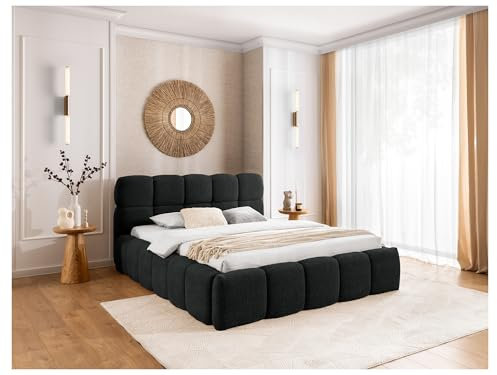 MEBLINI Salerno Polsterbett 200x200 mit Lattenrost und Matratze - Bubble Bett - Cloud - Marshmallow Bed - Kopfteil Bett mit Stauraum - Betten - 200x200 - Schwarz Boucle/H3